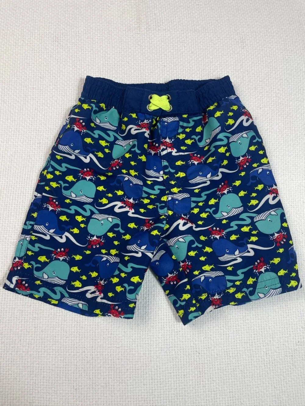 Quad Seven Boys Swim Trunks Whale Ocean Print Blue Swim Shorts 24M
